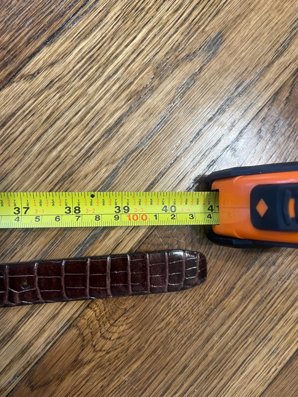 Brown Croc-Embossed Leather Belt with Gold Buckle - Picture 8 of 15